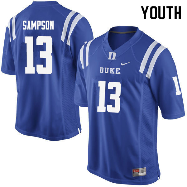 Youth #13 Sayvon Sampson Duke Blue Devils College Football Jerseys Sale-Blue - Click Image to Close